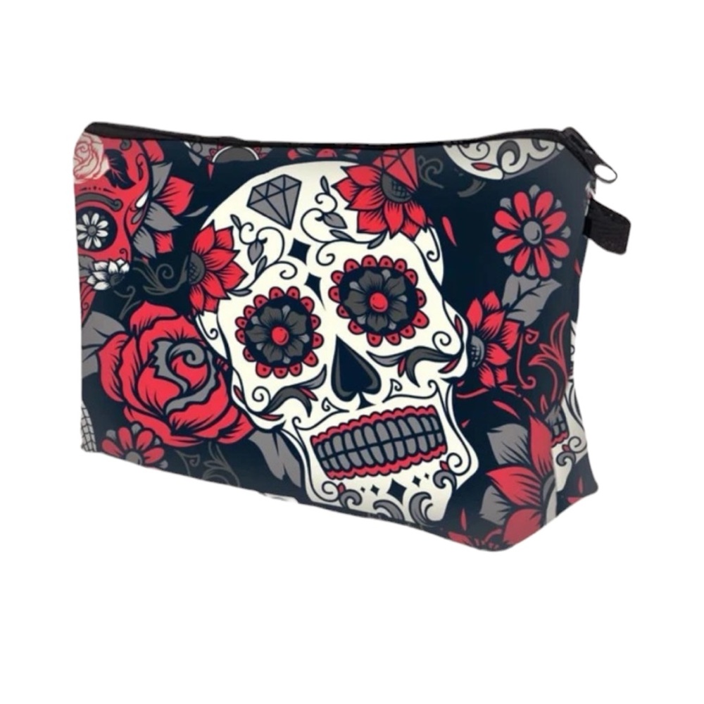 Sugar Skull Black, Gray and Ivory Cosmetic Bag